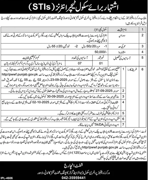 Jobs in Workers Welfare Primary School Lahore